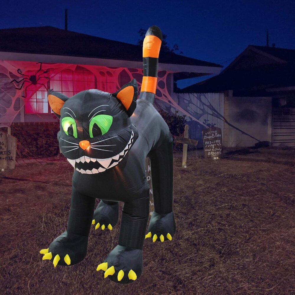 Multicolor Lighted 11 Foot Inflatable Black Cat - Spooky Yet Charming Decoration